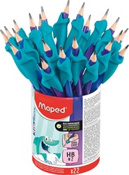 Grafietpotlood Maped Kidy Learn met gum en vingerhulp pot à 22 stuks blauw