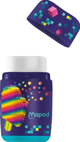 Puntenslijper Maped Pixel Party Connect 2-gaats met gum display à 20 stuks-3