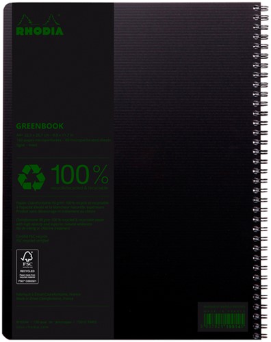 Notitieboek Rhodia Greenbook A4+ lijn 4-gaats 180 pagina's 90gr zwart-2