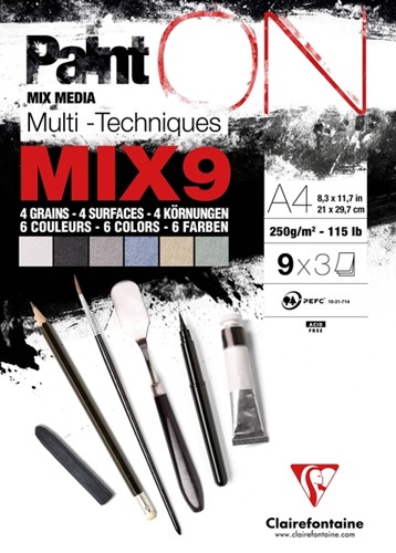 Mix Media Papier Clairefontaine A4 Paint On 27 vel 250gram assorti