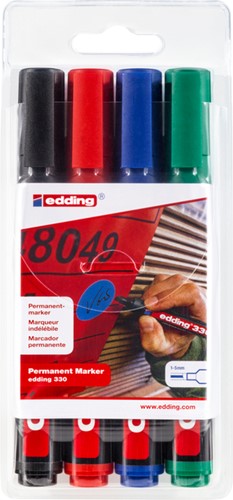 Permanent marker edding 330, schuin, 1.5-5mm, assorti, blister à 4 stuks