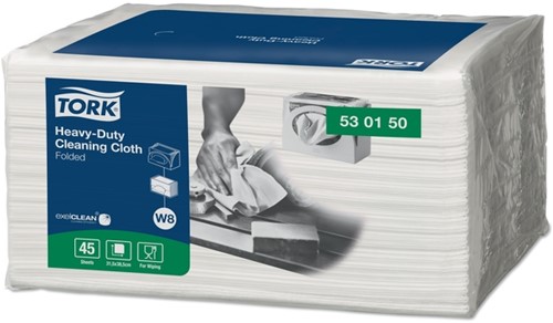 Reinigingsdoek Tork W8 Premium Heavy-Duty 1-laags 45 vel wit 530150