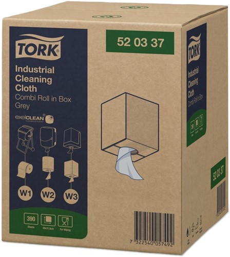 Reinigingsdoek Tork W1-W2-W3 Premium Industrial 1-laags 390 vel grijs 520337-2