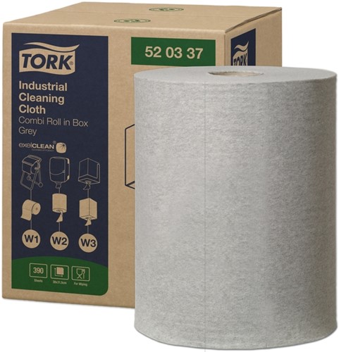 Reinigingsdoek Tork W1-W2-W3 Premium Industrial 1-laags 390 vel grijs 520337