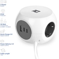 Stekkerblok ACT 3 voudig  inclusief 2x USB C/A 1.5 meter wit/grijs-1