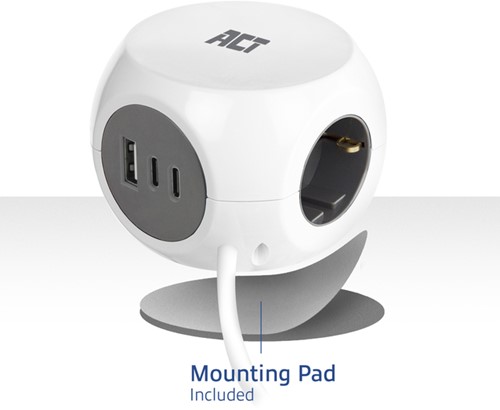 Stekkerblok ACT 3 voudig  inclusief 2x USB C/A 1.5 meter wit/grijs-6