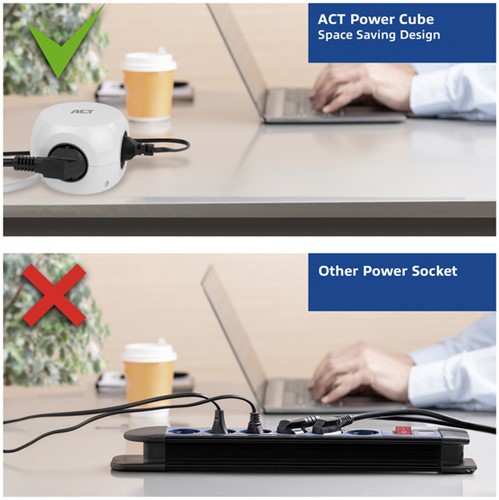 Stekkerblok ACT 3 voudig  inclusief 2x USB C/A 1.5 meter wit/grijs-12