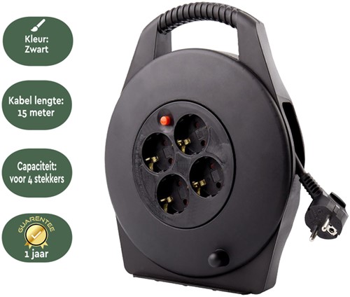 Kabelhaspel BRASQ  4 voudig 15 meter zwart-3