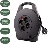 Kabelhaspel BRASQ  4 voudig 15 meter zwart-1