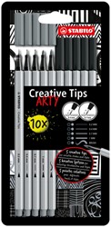 Creative Tips STABILO Arty assorti tips zwart en grijs blister à 10 stuks