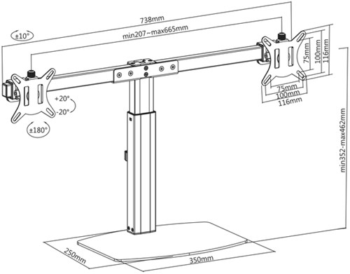 Monitorarm ACT office gasveer crossbar 2 schermen-4