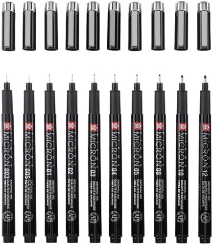 Fineliner Sakura Pigma Micron Black Edition set à 10 breedtes + gratis etui-3
