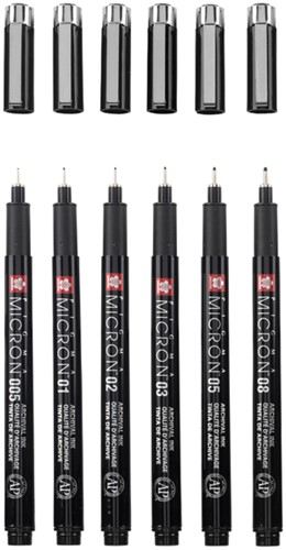 Fineliner Sakura Pigma Micron Black Edition set à 6 breedtes + gratis etui-3