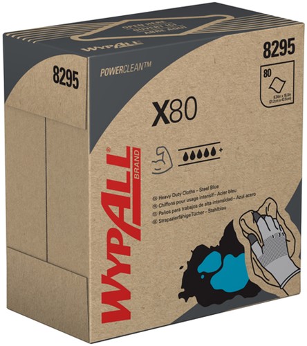 Poetsdoek WypAll X80 Powerclean 426x212mm 80vel dispenserdoos blauw 8295