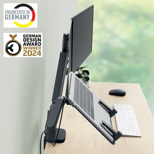 Monitor- en laptoparm Leitz Ergo ruimtebesparend dubbel donkergrijs-9