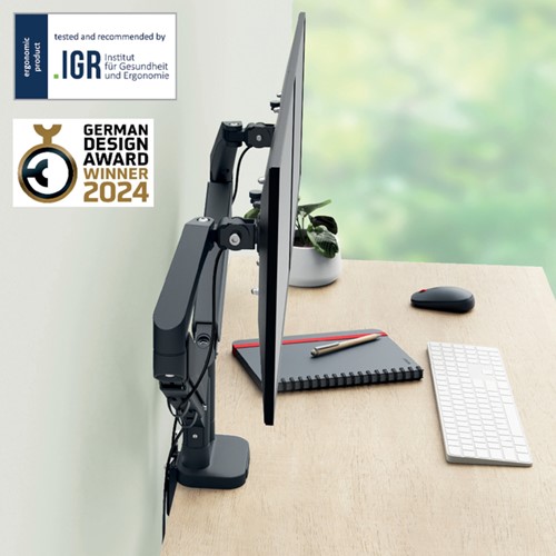 Monitorarm Leitz Ergo ruimtebesparend dubbel donkergrijs-10
