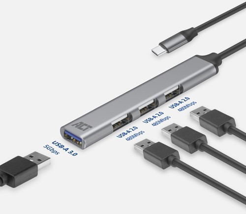 Hub ACT USB-C 3x USB-A 2.0 en 1x USB-A 3.0-1