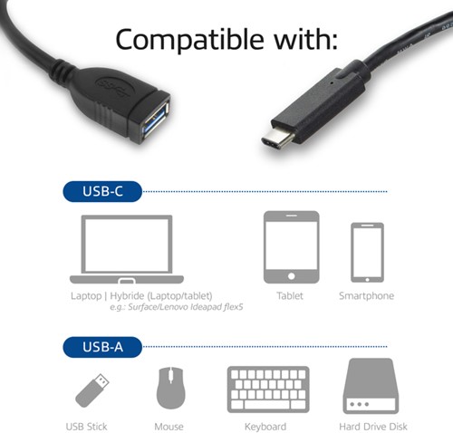 Kabel ACT USB 3.0 OTG USB-C male naar USB-A female-1