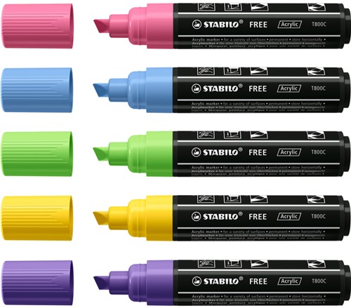 Acrylmarker STABILO  Free Acrylic T800C Seaside assorti 5 stuks-2