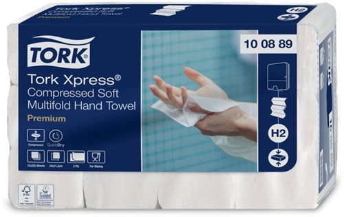 Handdoek Tork H2 Xpress compressed Premium multifold 2-laags 212x240mm 12x225 vel wit 100889