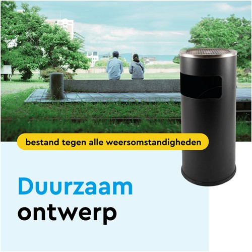 Afvalbak met asbak BRASQ 11 liter AT500 zwart-3