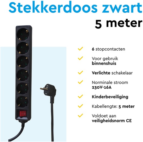 Stekkerdoos BRASQ 6 voudig 5 meter zwart-6