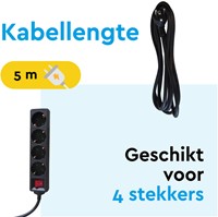 Stekkerdoos BRASQ 4 voudig 5 meter zwart-3