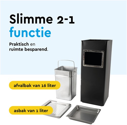 Afvalbak met asbak BRASQ 16 liter AT600 zwart-2