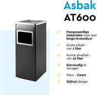 Afvalbak met asbak BRASQ 16 liter AT600 zwart-3