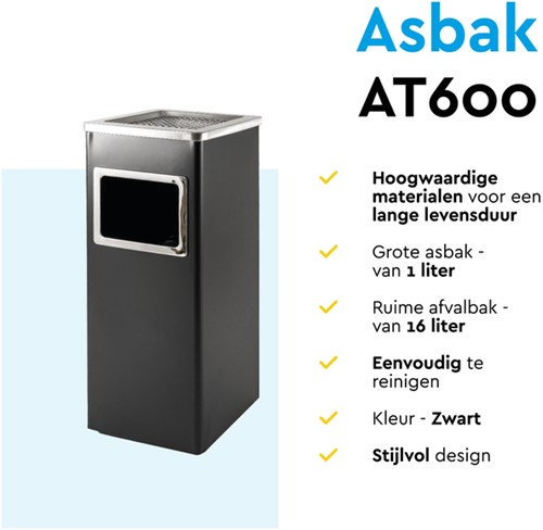 Afvalbak met asbak BRASQ 16 liter AT600 zwart-3