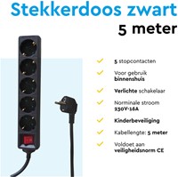 Stekkerdoos BRASQ 5 voudig 5 meter zwart-6