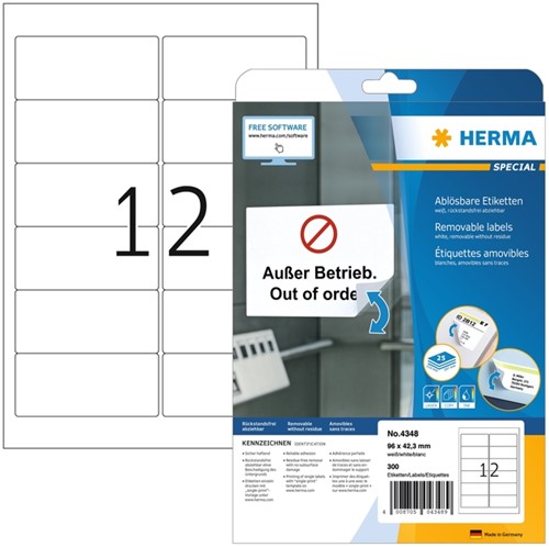 Etiket HERMA 4348 96x42.3mm wit 300 stuks
