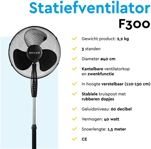 Statiefventilator BRASQ F300 Ø 40cm zwart-6