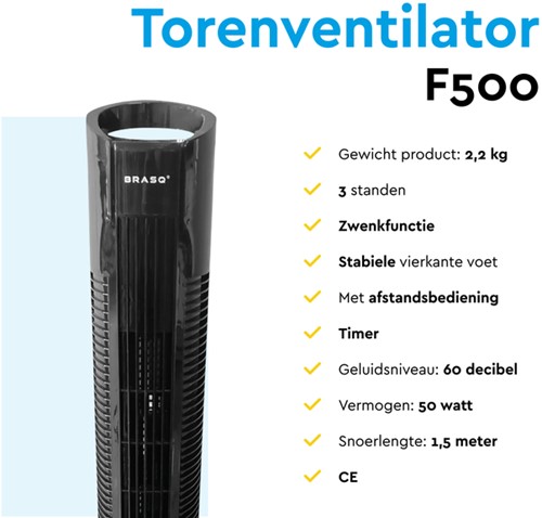 Torenventilator BRASQ F500 H79cm zwart-5