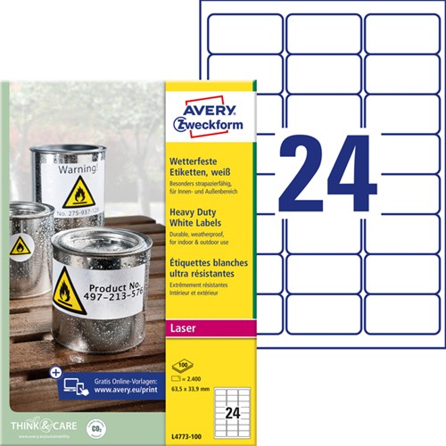 Etiket Avery Zweckform L4773-100 63.5x33.9 2400 etiketten-2
