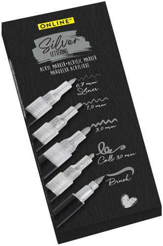 Acrylmarker Online lettering 5 breedtes zilver