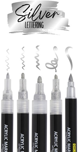 Acrylmarker Online lettering 5 breedtes zilver-1