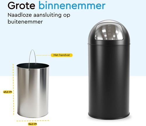 Afvalbak BRASQ Push Bin PB230+ 30 liter zwart-5