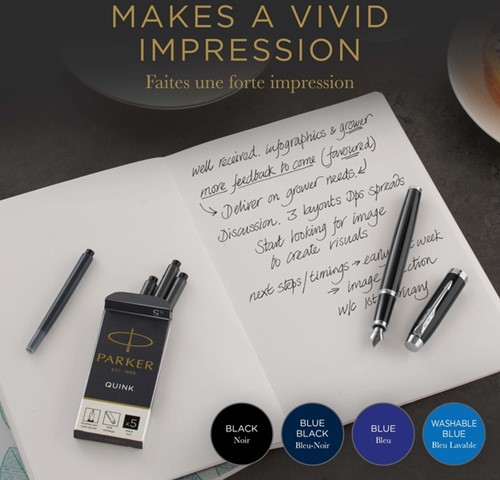Inktpatroon Parker Quink uitwasbaar blauw blister à 5 stuks-2