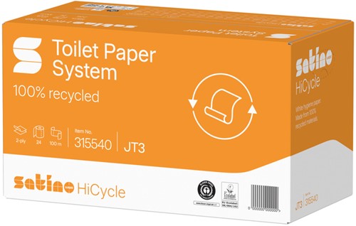 Toiletpapier Satino JT3 HiCycle systeemrol 2-laags 24x100m wit 315540-3