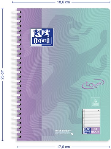 Spiraalblok Oxford Touch B5 gelijnd 160 pagina's assorti-1