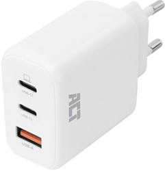 Oplader ACT 65W 3-poorts USB-C USB-A PD QC Ganfast