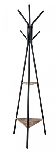 Kapstok staand "Oslo" met 2 planken, zwart, 6 haken