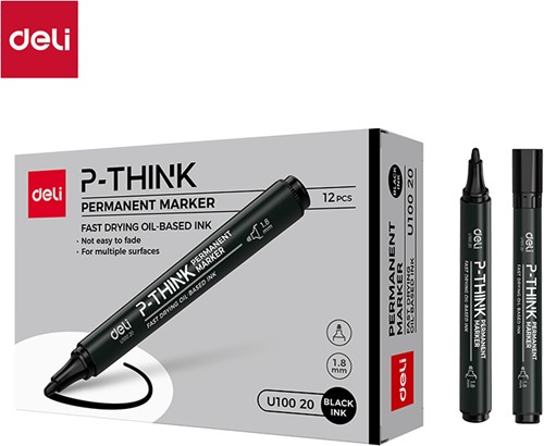 Deli THINK permanent marker met ronde punt, zwart