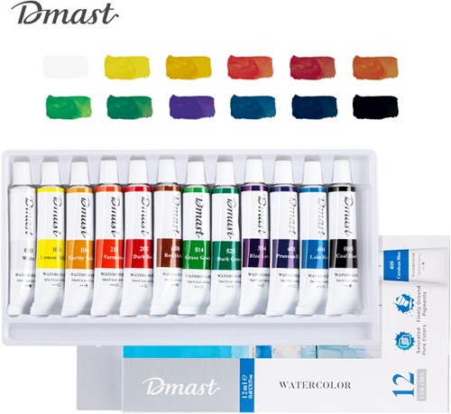 Deli Dmast watercolorverf - 12 kleuren x 12ml
