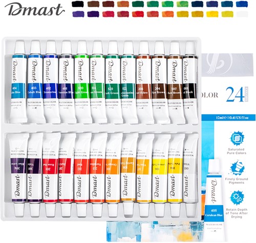Deli Dmast watercolorverf - 24 kleuren x 12ml 