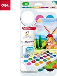 Deli Color Emotion waterverfdoos met penseel - 21 kleuren