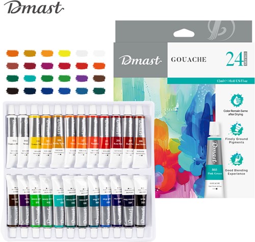 Deli Dmast verf gouache - 24 kleuren à 12ml