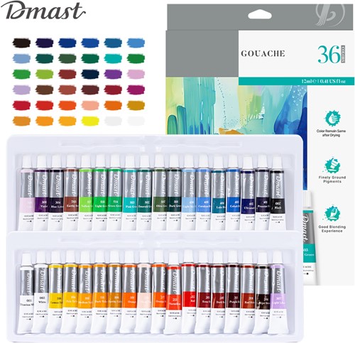 Deli Dmast verf gouache - 36 kleuren à 12ml 