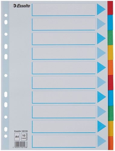 Tabbladen Esselte Standaard A4 10-delig karton 11-rings met voorblad assorti